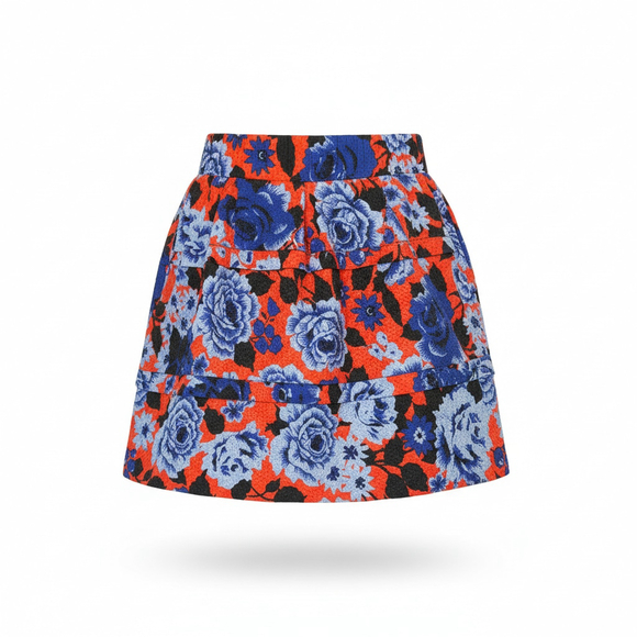 Womens HD in Paris Mini Skirt XS Red Blue Floral Retro Artsy Cottagecore Romanti - Picture 2 of 13